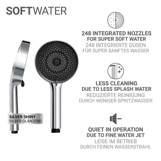 Duschkopf Mod. Softwater Ø12 cm, chrom/schwarz, Kunststoff, mit 3 Strahlarten 