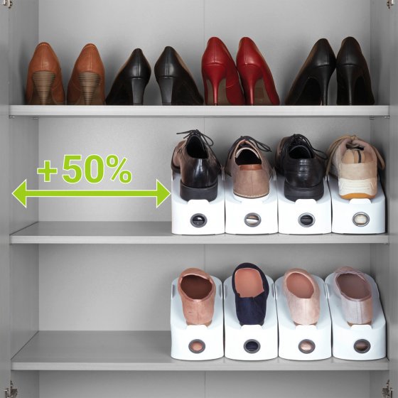 Schuhhalter Weiß 8er Set, platzsparend übereinander stapelbar 