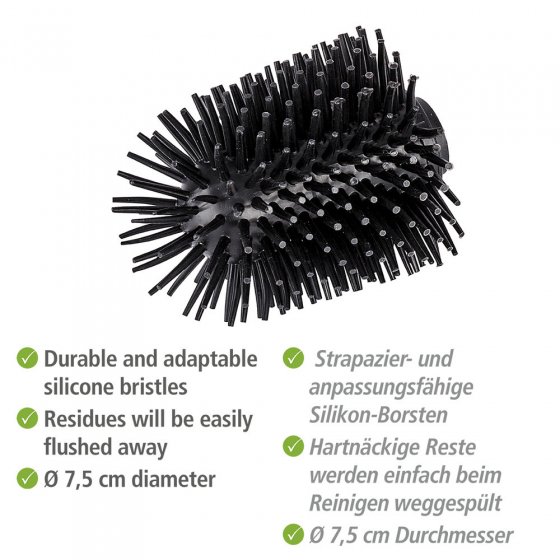 Ersatzbürste WC-Garnitur 4er, schwarz, Silikon, Ø7,5x9,3 cm, anti-haft wirkung für leichtes reinigen 