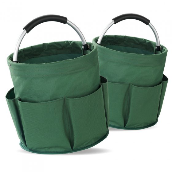 Universal Garten Caddy 16 l, Grün, 2er Set, mit 6 Außentaschen für Gartenwerkzeug 