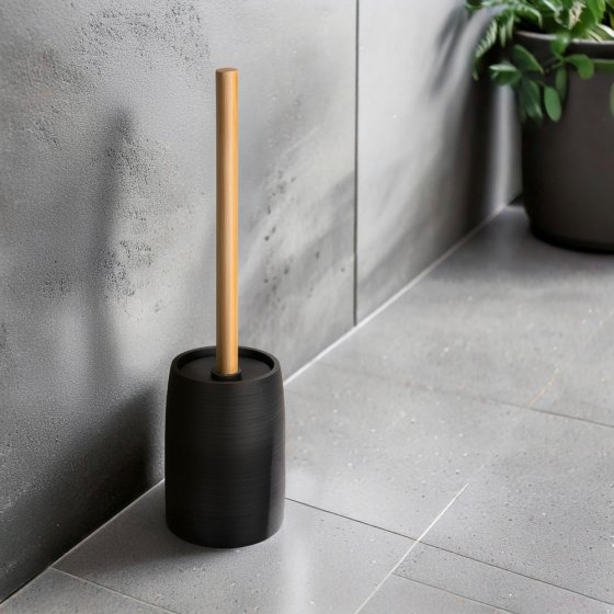 WC-Garnitur Mod. Altavalle, schwarz, polyresin, bambus, Ø10,5x38,5 cm, mit natürlichem Bambusgriff 
