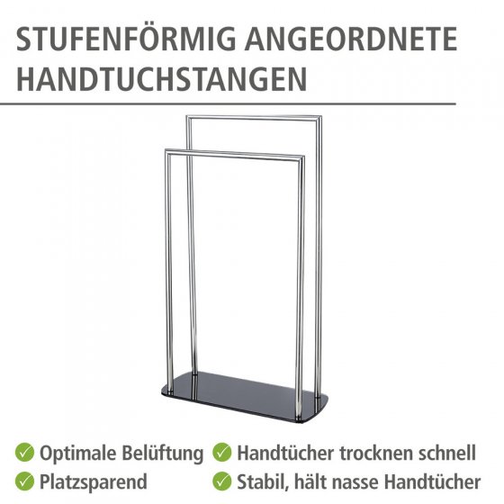 Handtuchhalter Mod. Ravina Edelstahl glänzend, Handtuchständer mit Bodenplatte aus Glas 