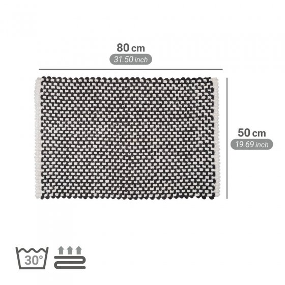 Badteppich Mod. Covelo, weiß-anthrazit, Polyester/Baumwolle, 50x80 cm, rutschhemmend beschichtet, schnelltrocknend 