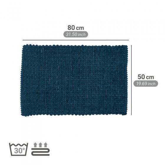 Badteppich Mod. Covelo, dunkelblau, Polyester, Baumwolle, 50x80 cm, rutschhemmend und waschbar bis 30°C 