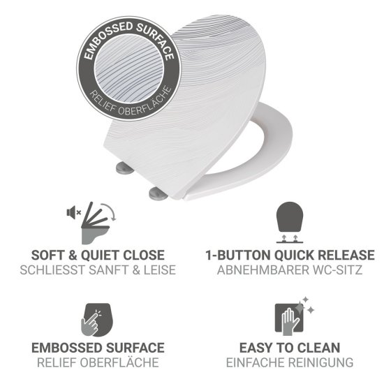 WC-Sitz Mod. Menin, mehrfarbig, Duroplast, Edelstahl, 38x44,5 cm, easy-close Absenkautomatik 
