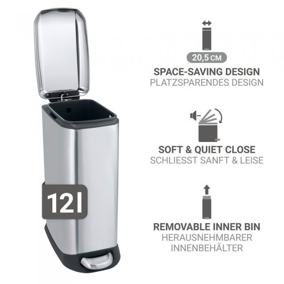 Treteimer Mod. Design 12 L, Easy-Close, Edelstahl, mit herausnehmbarem Einsatz 