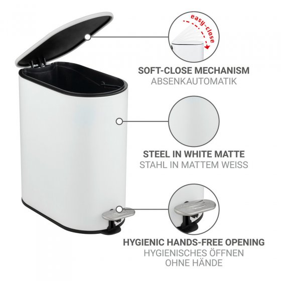 Kosmetikeimer Mod. Collungo, weiß, Stahl/Kunststoff, 5L, Easy-Close, mit herausnehmbarem Innenbehälter 