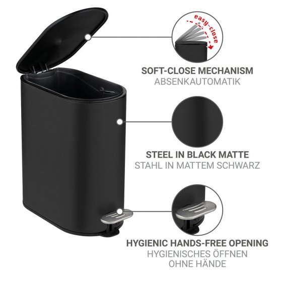 Kosmetikeimer Mod. Collungo, 5L, schwarz, Metall, 14x28,5x29,5 cm, easy-close Absenkautomatik 