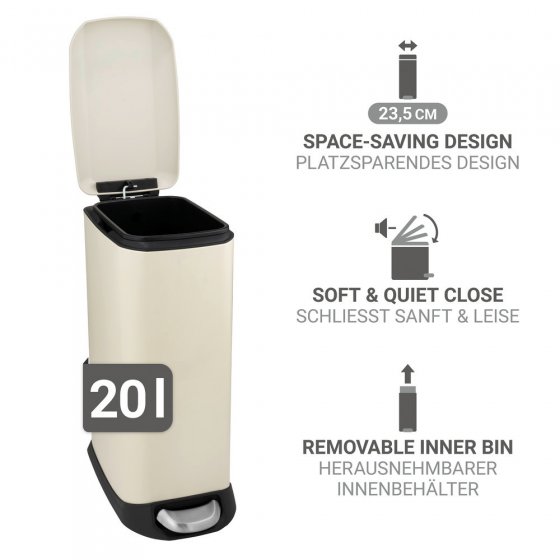 Treteimer Mod. Design 20 L, Easy-Close, Creme, mit herausnehmbarem Einsatz 