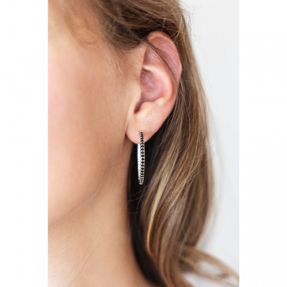 Ohrringe Silber 925 rhodiniert mit weißen und schwarzen Zirkonia-Steinen 30mm 