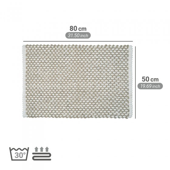 Badteppich Mod. Covelo, weiß-beige, Polyester, Baumwolle, 50x80 cm, rutschhemmend beschichtet, schnelltrocknend 