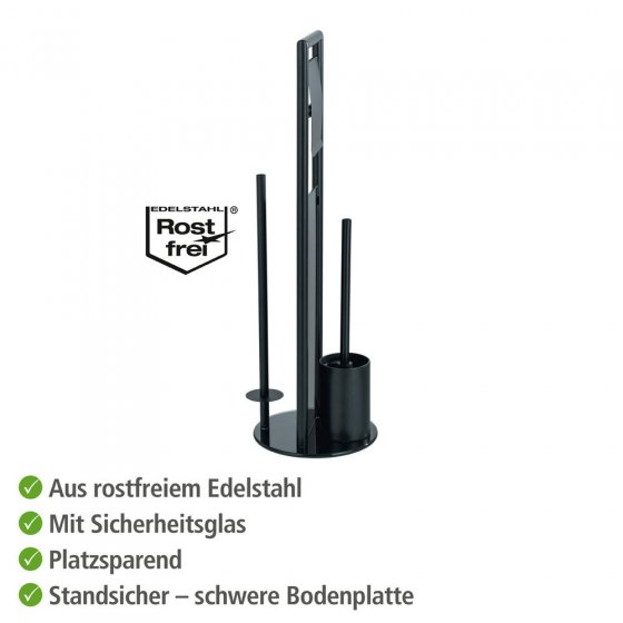 Stand WC-Garnitur Mod. Ravina, Schwarz, mit Ersatzrollenhalter für 3 Rollen 