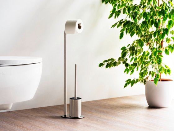 Stand WC-Garnitur Mod. Levante, satiniert, edelstahl, 23x63x17 cm, rostfrei, mit Toilettenpapierhalter 