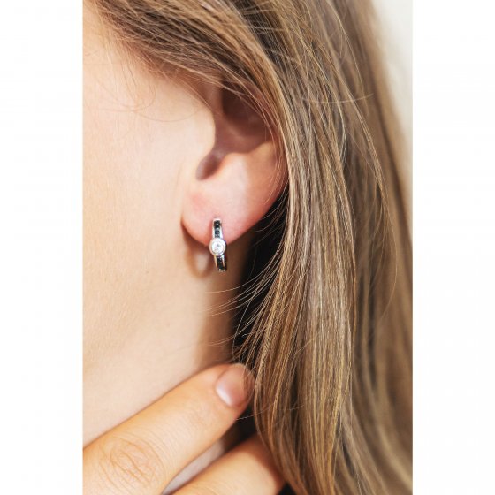 Ohrring 925 Silber mit Zirkoniasteinen schwarz und weiß 