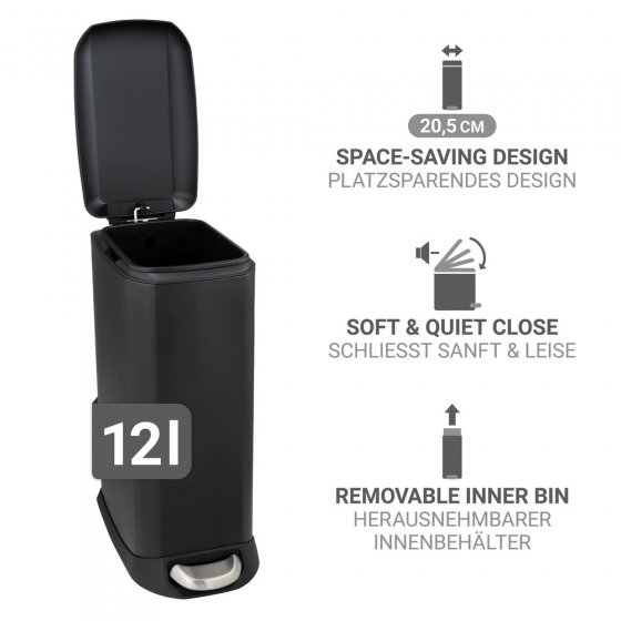 Treteimer Mod. Design 12 L, Easy-Close, Schwarz, mit herausnehmbarem Einsatz 