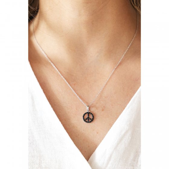 Halskette 925 Silber Boho Peace Zirkoniasteine schwarz 