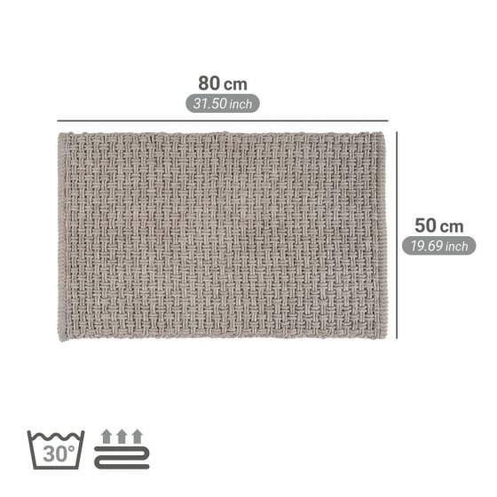 Badteppich Mod. Ecoli, grau, Polyester-Baumwolle, 50x80 cm, rutschhemmend, geeignet für Fußbodenheizung 