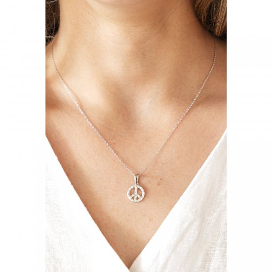 Halskette Boho Peace mit Kette 42+3cm 925 Silber Zirkonia weiss 
