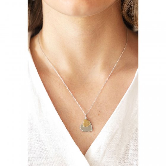 Halskette Silber 925 zweifarbig 42+3cm lang mit zwei Herz-Anhängern 