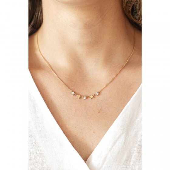 Halskette 925 Silber vergoldet Sterne Zirkonia 