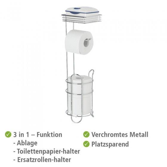 Toilettenpapierhalter stehend mit Ablage, Chrom, mit Ersatzrollenhalter 