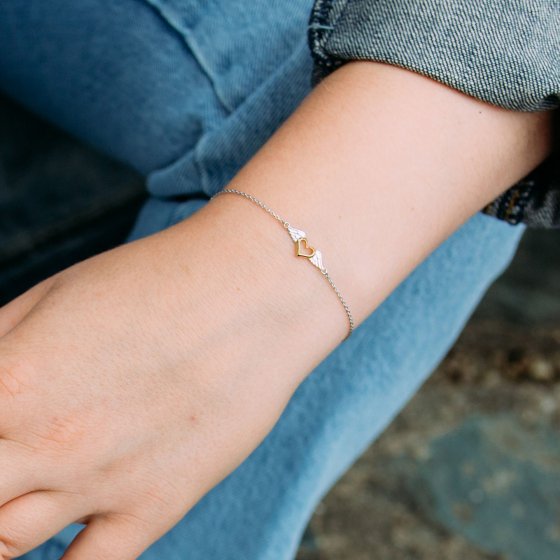 Armband 925 Silber rhodiniert teils vergoldet Heartwing 