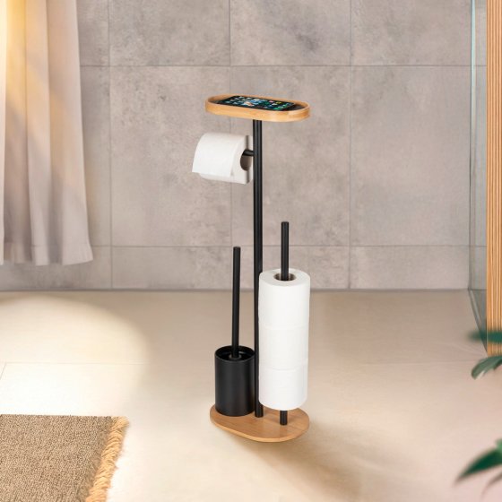 Stand WC-Garnitur Mod. Pomarolo, bambus, stahl, natur/schwarz, 25x70,5x17 cm, mit großer Ablagefläche 