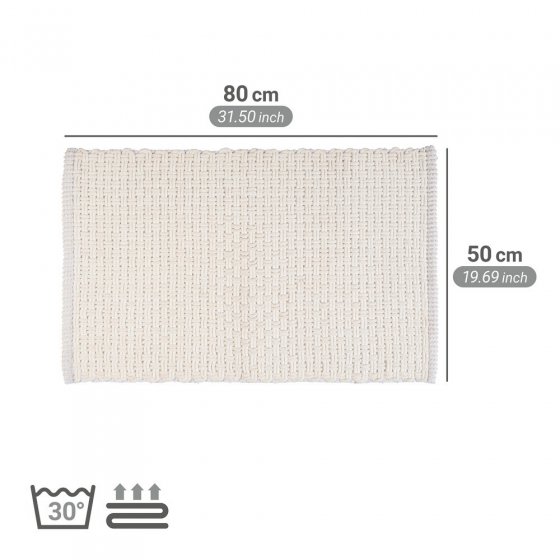 Badteppich Mod. Ecoli, weiß, Polyester/Baumwolle, 50x80 cm, rutschhemmende Rückseite, schnelltrocknend 