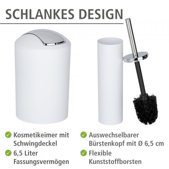 Bad Accessoire Set Mod. Calvo weiß matt, 4 tlg., Seifenspender, Zahnputzbecher, Toilettenbürste & Kosmetikeimer 