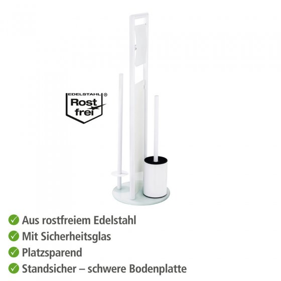 Stand WC-Garnitur Mod. Ravina Weiß, 3-in-1 Funktion mit Ersatzrollenhalter 