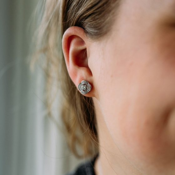 Ohrstecker 925 Silber rhodiniert Blüte Zirkonia 