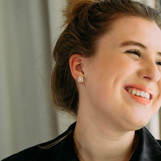 Ohrstecker 925 Silber vergoldet Blüte Zirkonia weiß 