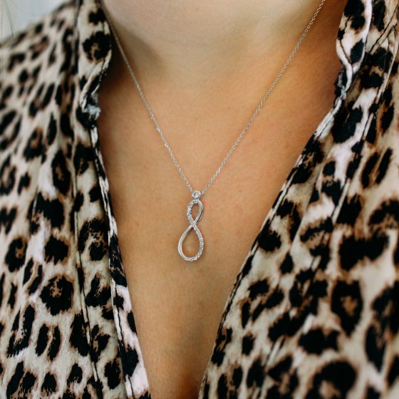 Anhänger mit Kette 925 Silber rhodiniert Infinity Zirkonia 