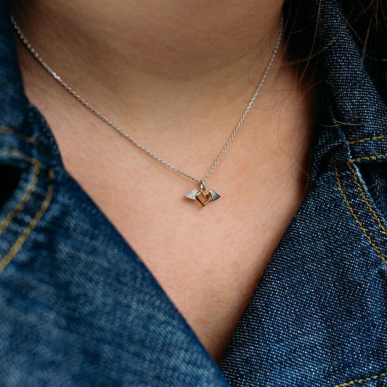 Anhänger mit Kette 925 Silber rhodiniert teils vergoldet Heartwing 