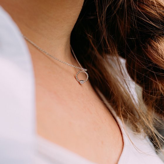 Anhänger mit Kette 925 Silber rhodiniert Zirkonia weiß 