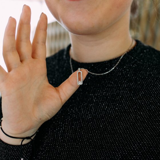 Anhänger mit Kette 925 Silber rhodiniert Zirkonia weiß 