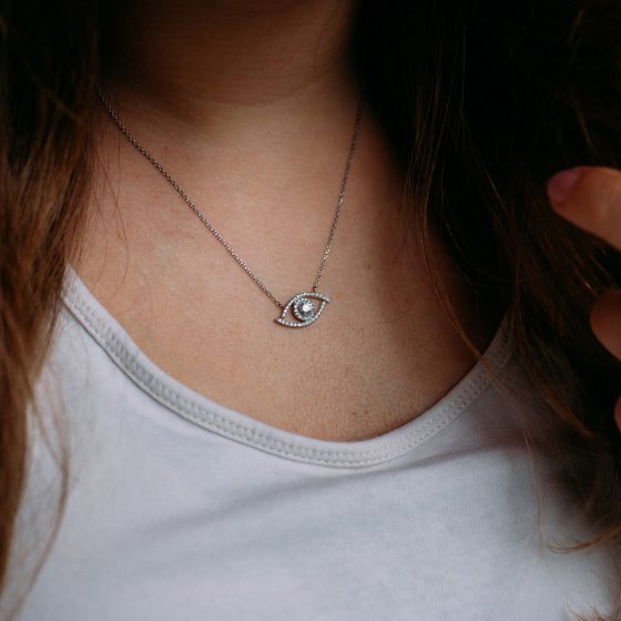 Collier 925 Silber rhodiniert Auge Zirkonia weiß 