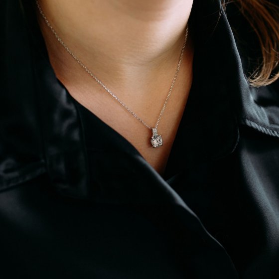 Anhänger mit Kette 925 Silber vergoldet Zirkonia weiß 