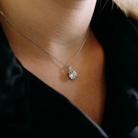 Anhänger mit Kette 925 Silber rhodiniert Zirkonia weiß 