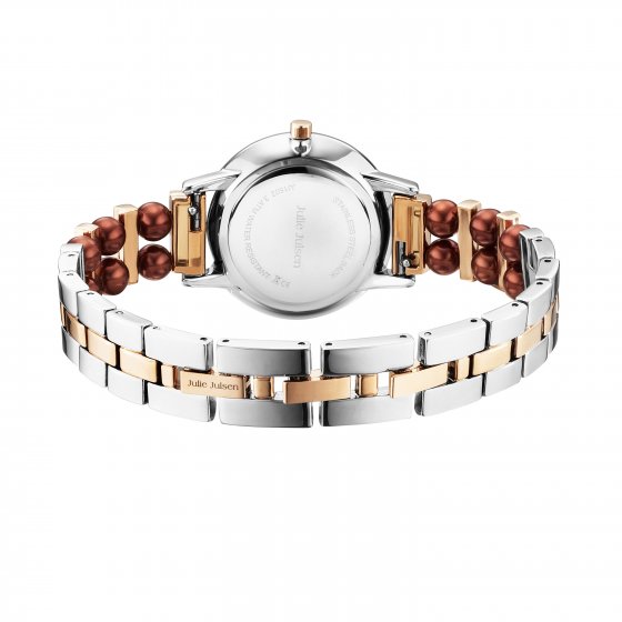 Damenuhr Edelstahl bicolor mit synth. Perlen braun 