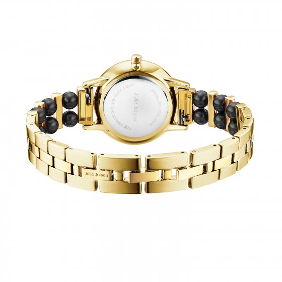 Damenuhr Edelstahl goldfarben mit synth. Perlen schwarz 