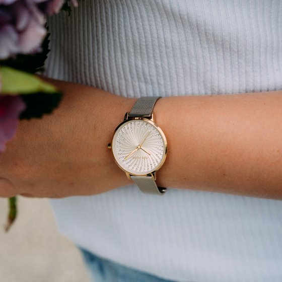 Damenuhr Edelstahl bicolor Ziffernblatt silber Zirkonia 