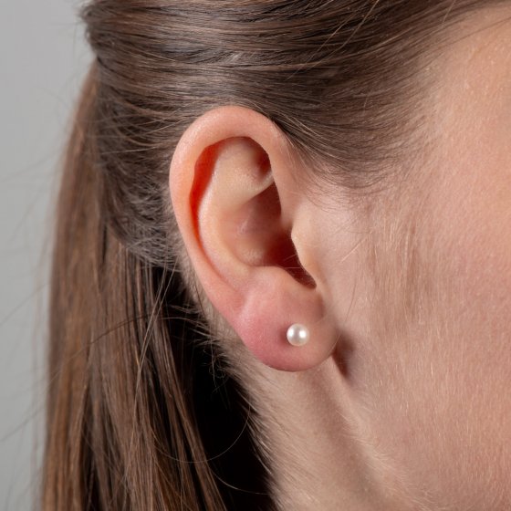 Ohrringe Gold 585 mit echten Akoya-Perlen weiss 5mm rund 