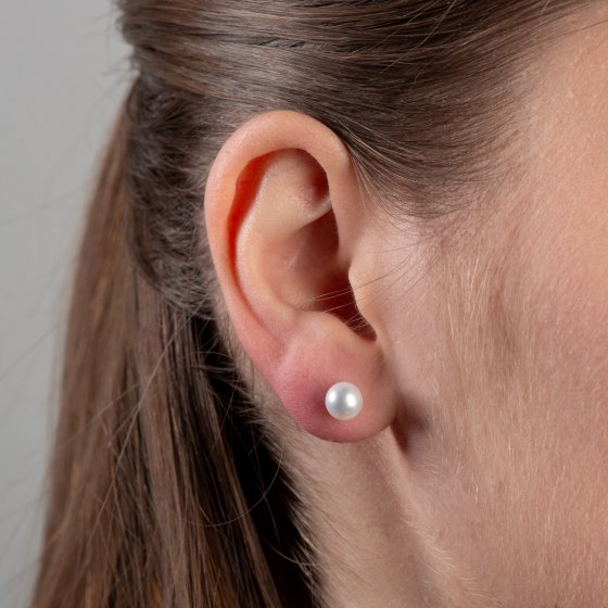 Ohrringe Gold 585 mit weißen Perlen 6,5-7mm rund 