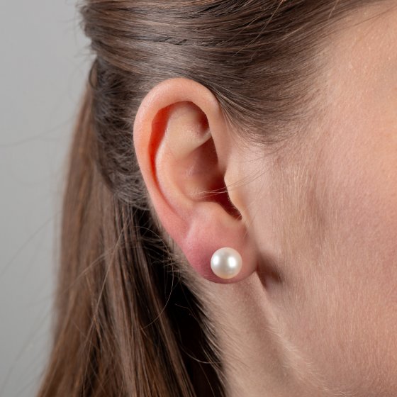 Ohrringe Gold 585 mit zwei weißen Perlen 9-9,5mm rund 