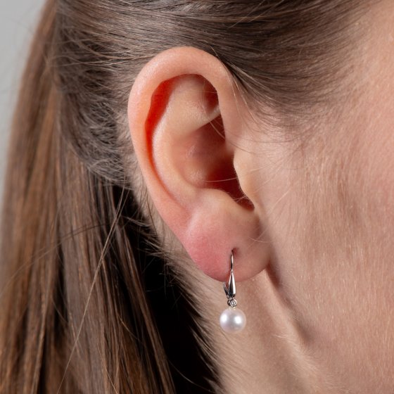 Ohrringe 585 Gold 2x Brillant 0,03ct. und Perle weiß 6,5-7mm 