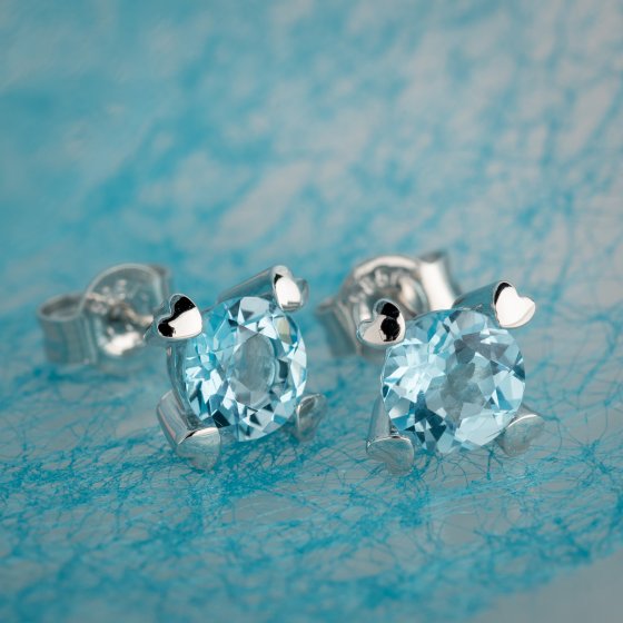 Ohrringe Gold 585 mit 2x Blau-Topas (beh.) 7mm 