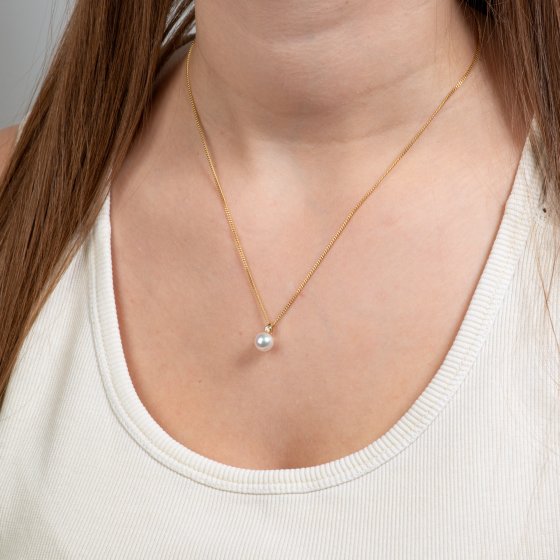 Halskette 585 Gold mit Brillant 0,03ct. + Perle weiß 7-7,5mm 