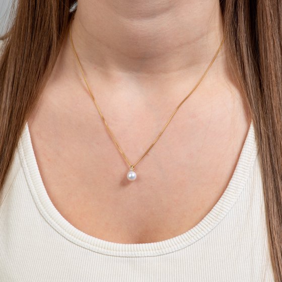 Halskette Gold 585 mit weißer Perle 5,5-6mm und Brillant 0,03ct. 