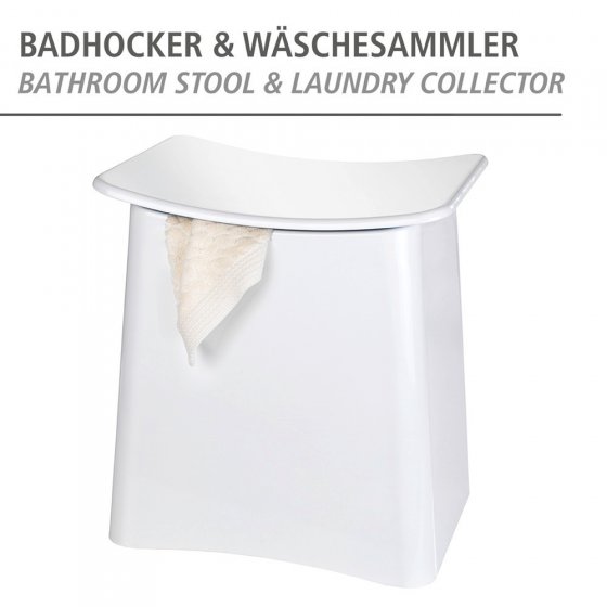 2in1 Hocker Mod. Wing Weiß, Badhocker mit herausnehmbarem Wäschesack 